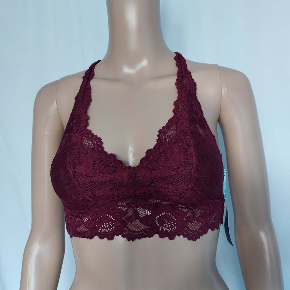 Jenny Jen Racerback Lightly Lined Burgundy Lace‎ Shaping Bralette Bra XS